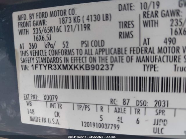 1FTYR3XMXKKB90237 Ford Transit-250