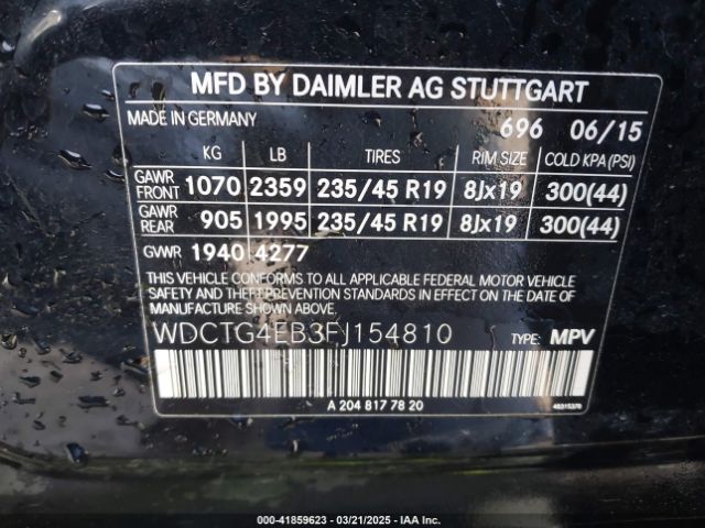 WDCTG4EB3FJ154810 Mercedes-Benz GLA 250