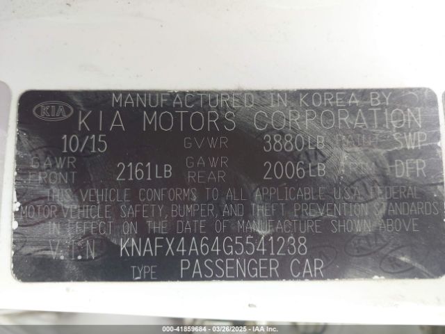 KNAFX4A64G5541238 KIA FORTE LX