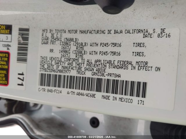 3TMBZ5DN6GM003977 Toyota Tacoma Sr5