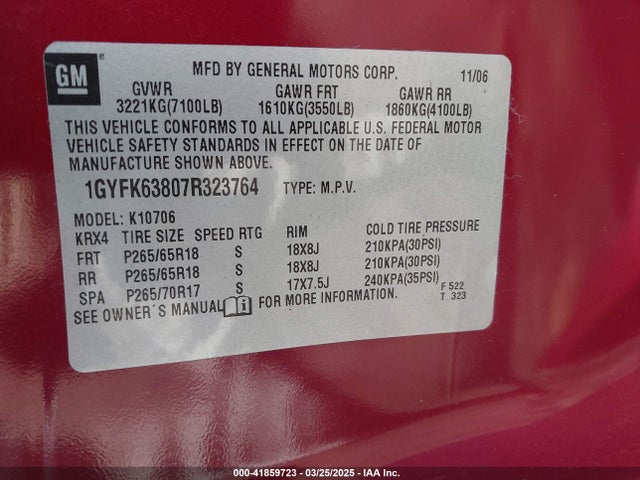 2007 CADILLAC ESCALADE 1GYFK63807R323764 Photo 8