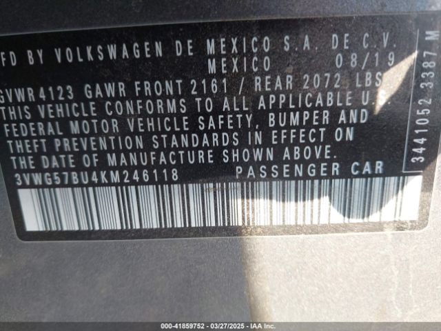 3VWG57BU4KM246118 Volkswagen Jetta 1.4t Sel Premium