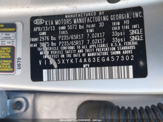 5XYKT4A63EG457302 KIA SORENTO LX