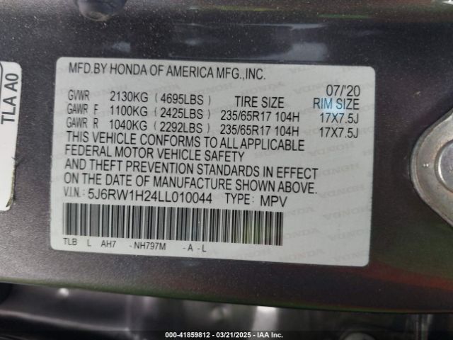 5J6RW1H24LL010044 Honda Cr-v 2wd Lx