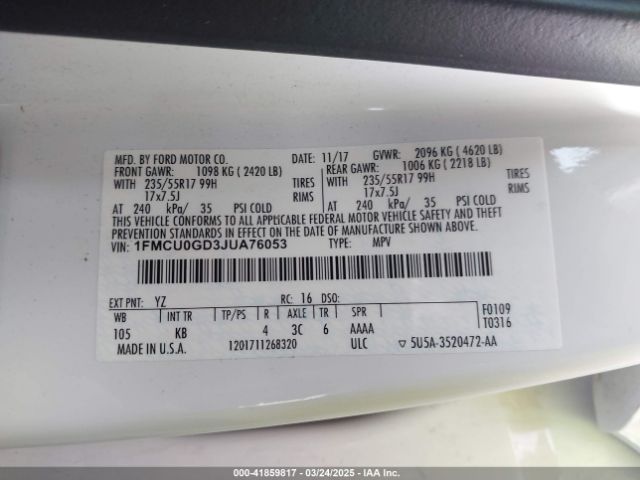 1FMCU0GD3JUA76053 Ford ESCAPE SE