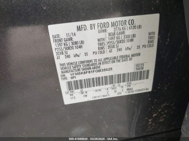 1FM5K8F81FGB35625 Ford Explorer Limited