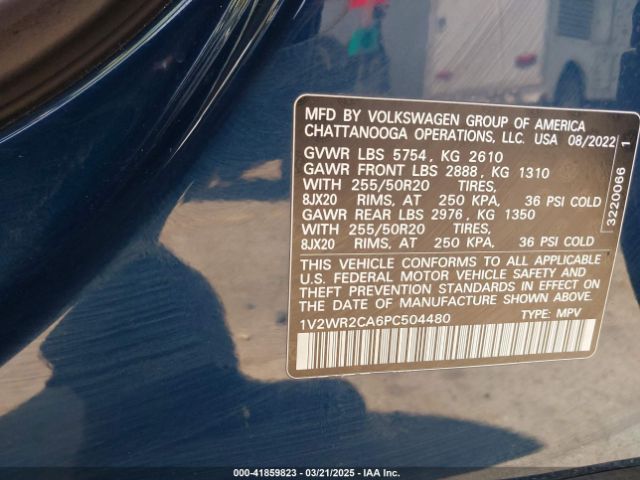 1V2WR2CA6PC504480 Volkswagen Atlas 3.6l V6 Se W/technology