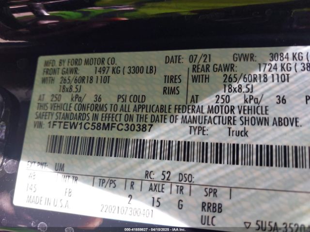 1FTEW1C58MFC30387 Ford F-150 Xlt