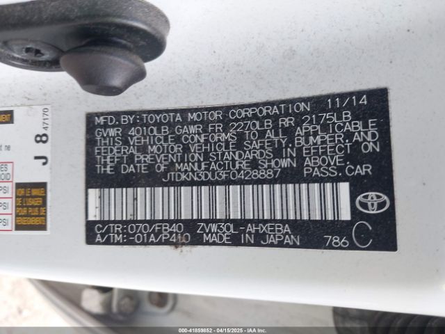 JTDKN3DU3F0428887 Toyota Prius