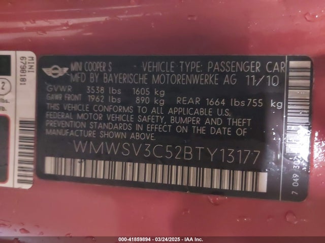 2011 MINI COOPER S WMWSV3C52BTY13177 Photo 8