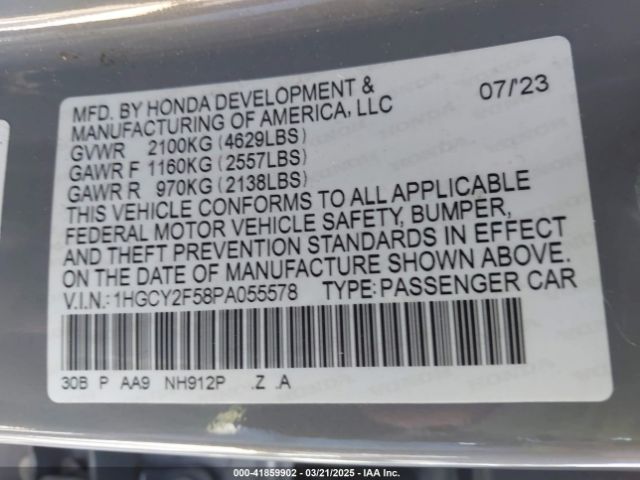 1HGCY2F58PA055578 Honda Accord Hybrid Sport
