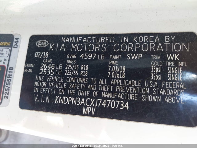 KNDPN3ACXJ7470734 KIA Sportage Ex
