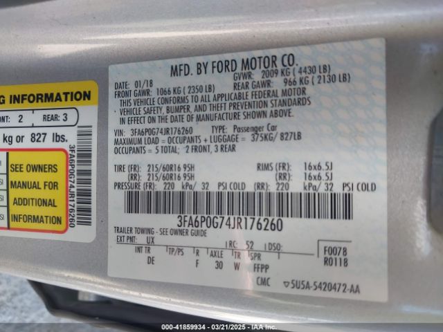2018 FORD FUSION 3FA6P0G74JR176260 Photo 8