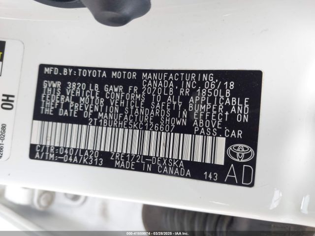 2T1BURHE5KC126607 Toyota Corolla Xse