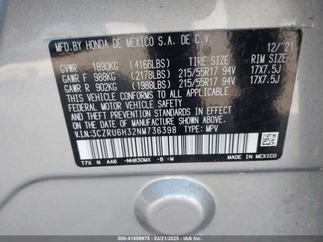 3CZRU6H32NM736398 Honda Hr-v Awd Lx