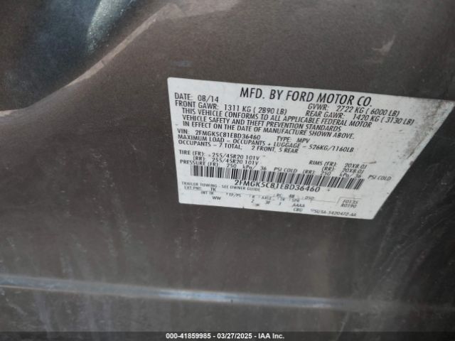 2FMGK5C81EBD36460 Ford FLEX SEL