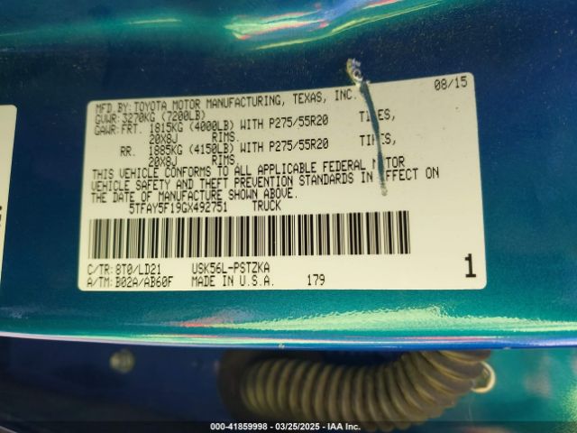 5TFAY5F19GX492751 Toyota Tundra 1794 5.7l V8