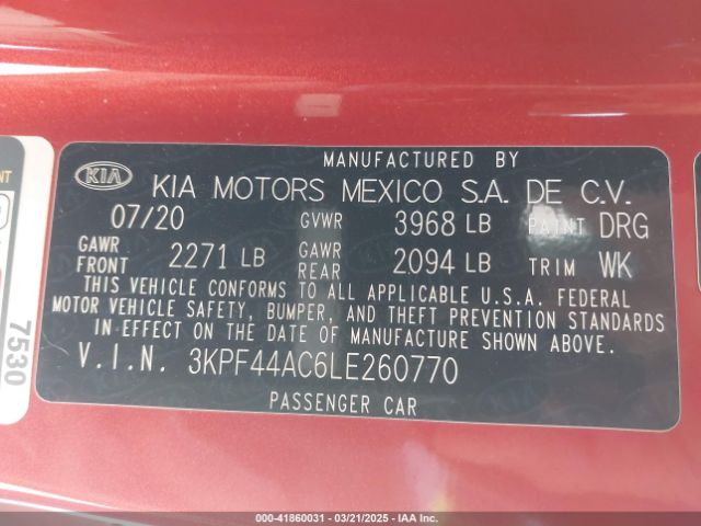 3KPF44AC6LE260770 KIA FORTE GT