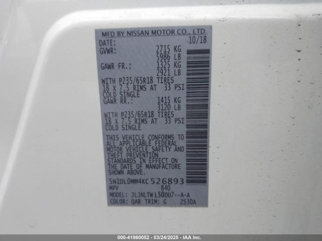 5N1DL0MM4KC526893 Infiniti QX60 LUXE