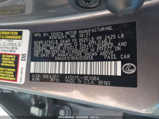 58ADA1C16MU009958 Lexus ES 300H