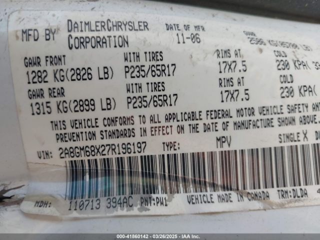 2007 CHRYSLER PACIFICA 2A8GM68X27R196197 Photo 8