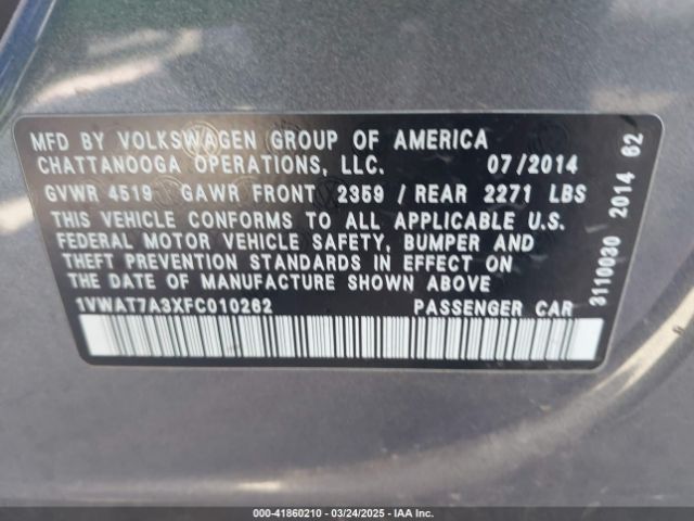 1VWAT7A3XFC010262 Volkswagen Passat 1.8t S