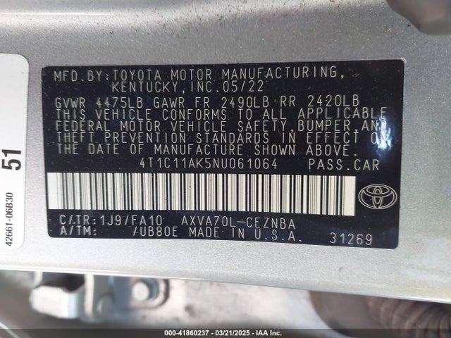 4T1C11AK5NU061064 Toyota a25a-fks