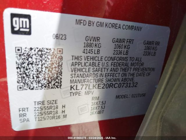 KL77LKE20RC073132 Chevrolet Trax Fwd Activ