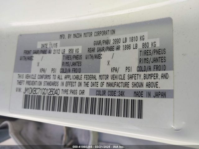 JM1DKBC71G0126040 Mazda Cx-3 Touring