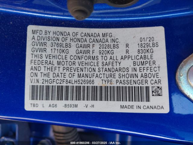 2HGFC2F84LH526966 Honda Civic Sport