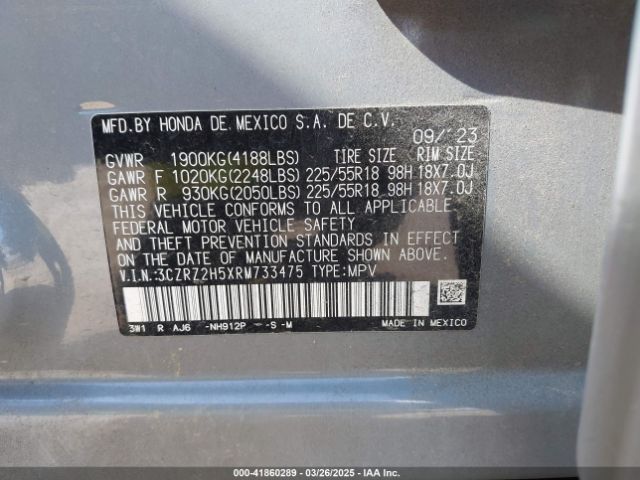3CZRZ2H5XRM733475 Honda Hr-v Awd Sport/awd Sport W/o Bsi