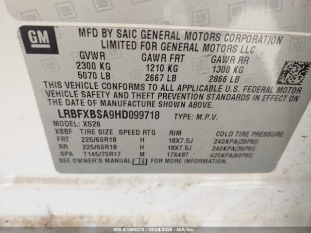 LRBFXBSA9HD099718 Buick Envision Essence