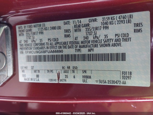 1FMCU9GX8FUA66690 Ford ESCAPE SE