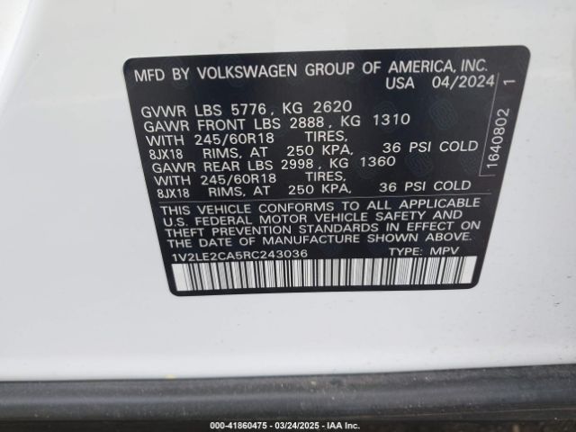 1V2LE2CA5RC243036 Volkswagen Atlas Cross Sport 2.0t Se
