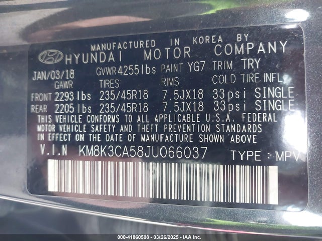 KM8K3CA58JU066037 Hyundai Kona Limited