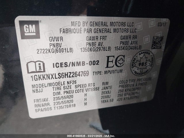 1GKKNXLS6HZ264769 GMC Acadia Denali