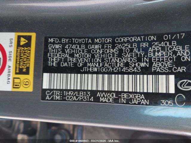 JTHBW1GG7H2145843 Lexus Es Es 300h