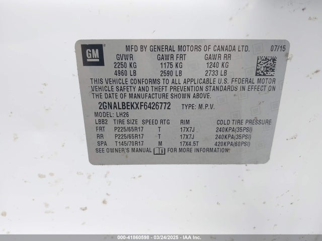 2GNALBEKXF6426772 Chevrolet EQUINOX 1LT