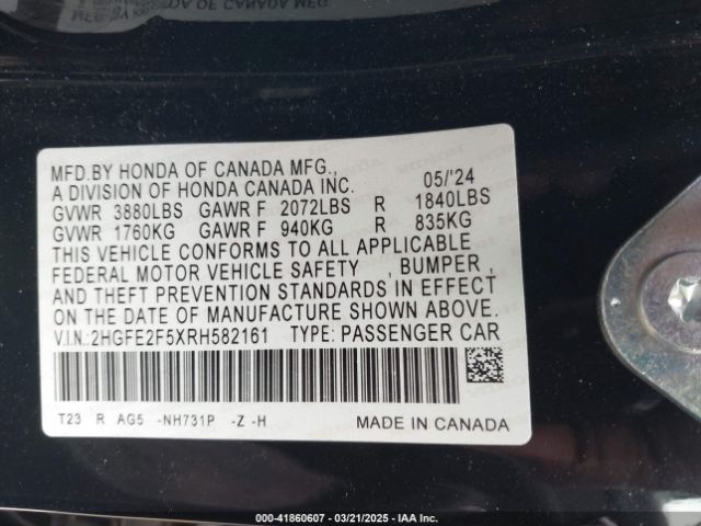 2HGFE2F5XRH582161 Honda Civic Sport