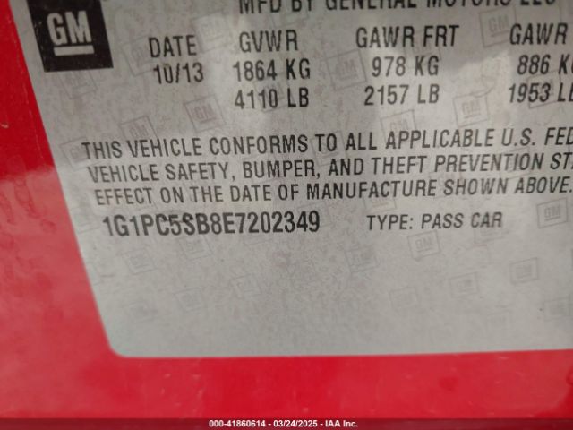 1G1PC5SB8E7202349 Chevrolet Cruze 1lt Auto