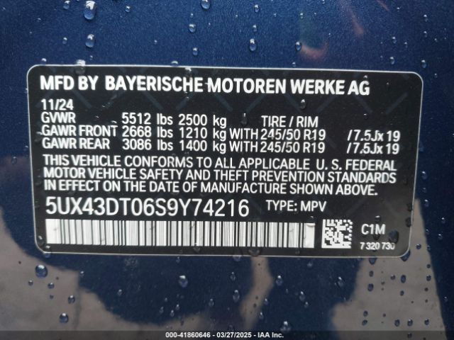 5UX43DT06S9Y74216 BMW X4 M40i