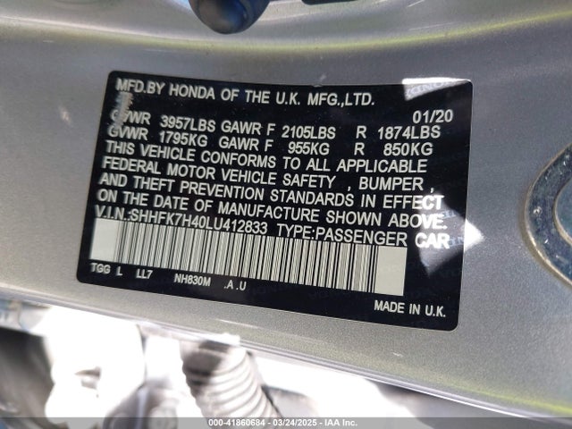 SHHFK7H40LU412833 Honda l15ba