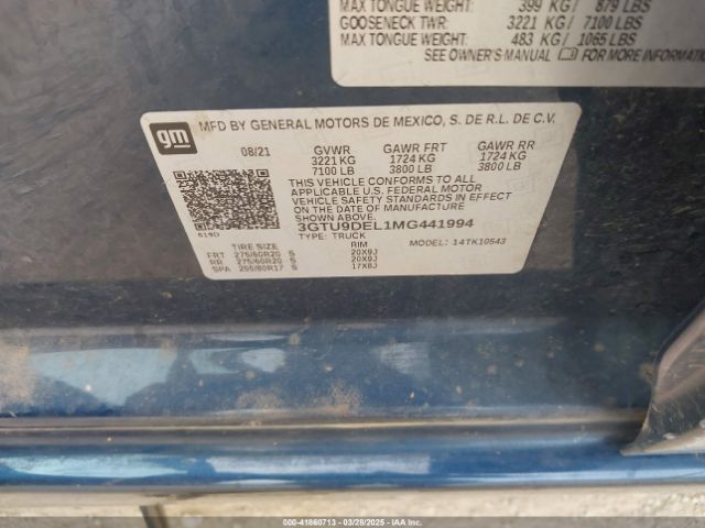 3GTU9DEL1MG441994 GMC Sierra 1500 4wd  Short Box Slt