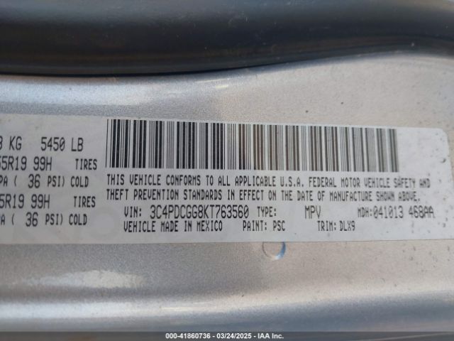 2019 DODGE JOURNEY 3C4PDCGG8KT763560 Photo 8
