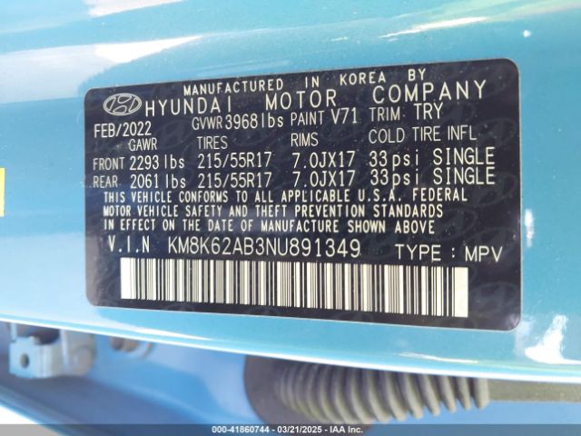KM8K62AB3NU891349 Hyundai Kona Sel