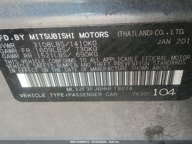 ML32F3FJ6HHF19274 Mitsubishi Mirage G4 Es