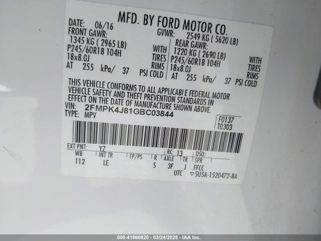 2FMPK4J81GBC03844 Ford EDGE SEL