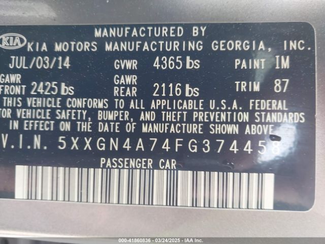 5XXGN4A74FG374458 KIA OPTIMA EX