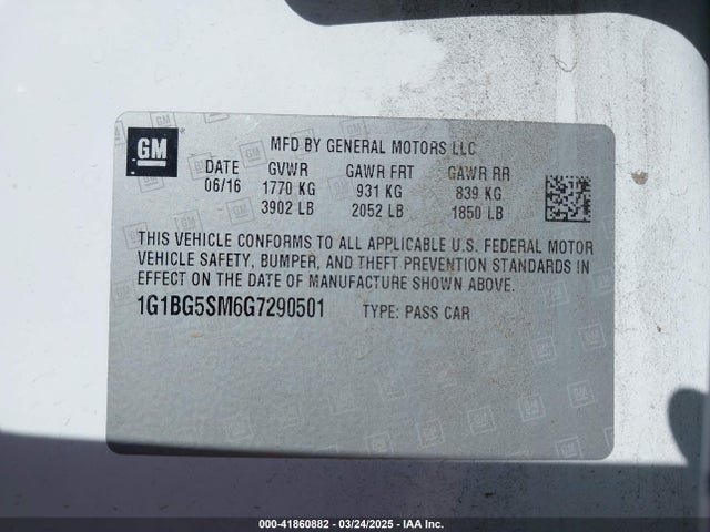1G1BG5SM6G7290501 Chevrolet Cruze Premier Auto