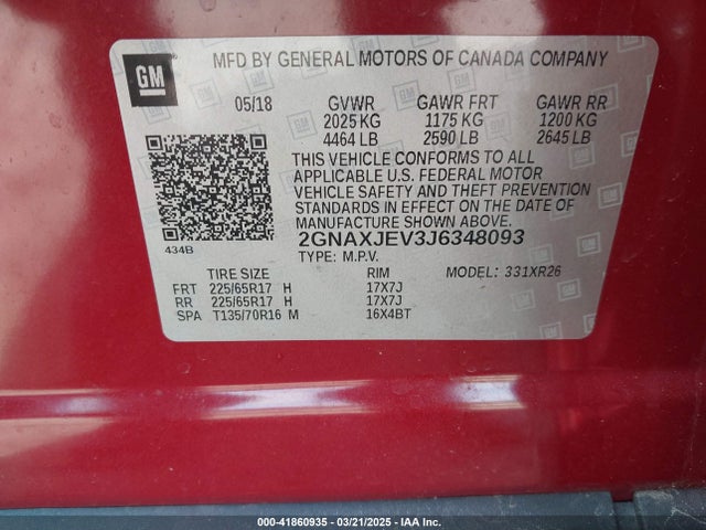 Chevrolet EQUINOX LT 2018 2GNAXJEV3J6348093 Image 9
